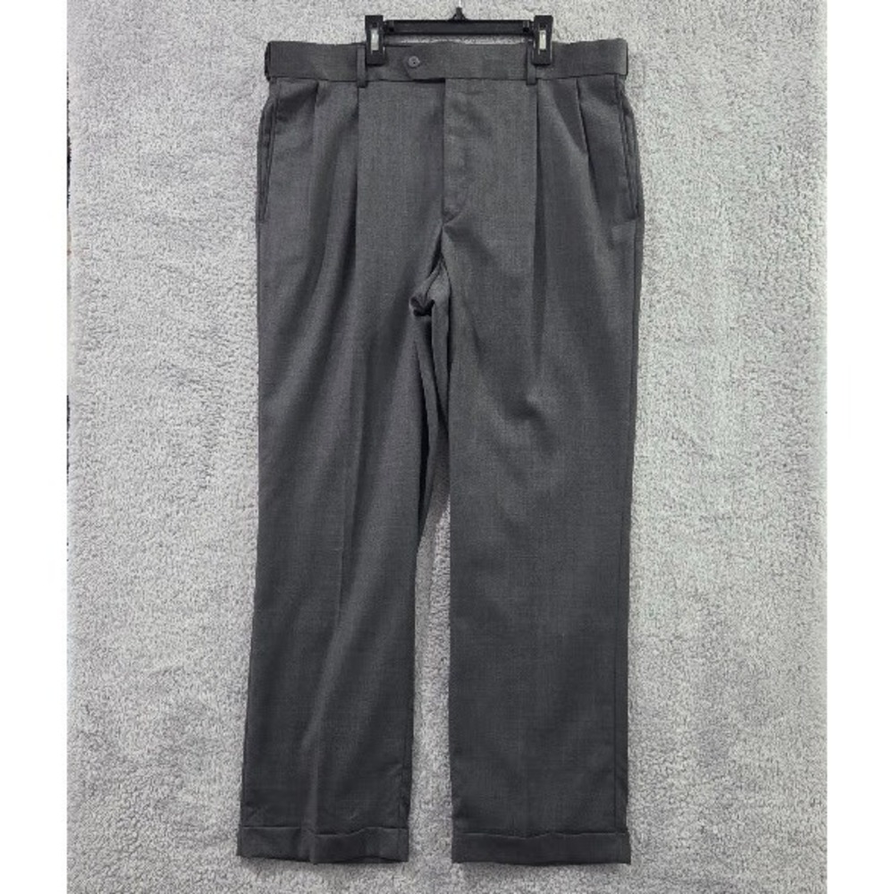 Stafford Ease Dress Pants‎ 38x32 Gray Wool Blend Pleated Cuffed Mens Trousers